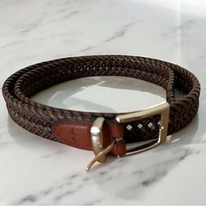 Dockers Leather Strap Belt Braided Bonded Lacing Brown Size 40/100 Silver Buckle
